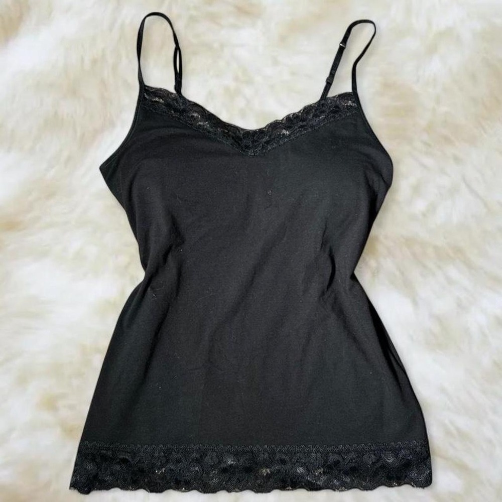 No Boundaries Black Lace Trim Cami Top Y2K Spaghetti Strap Tank Small